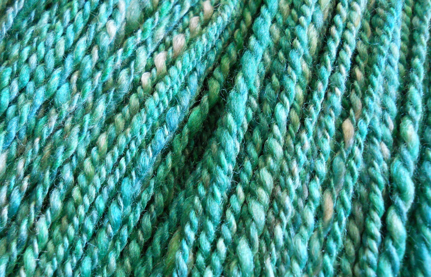 BFL and Silk Handspun Yarn in Aqua  Sea Green  Turquoise  sport weight
