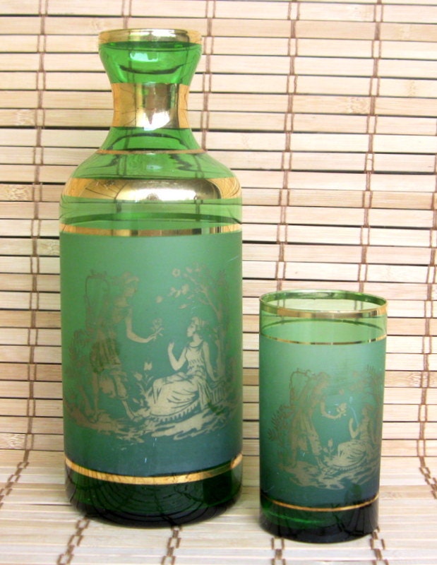 Vintage Decanter and Drinking Glass Set