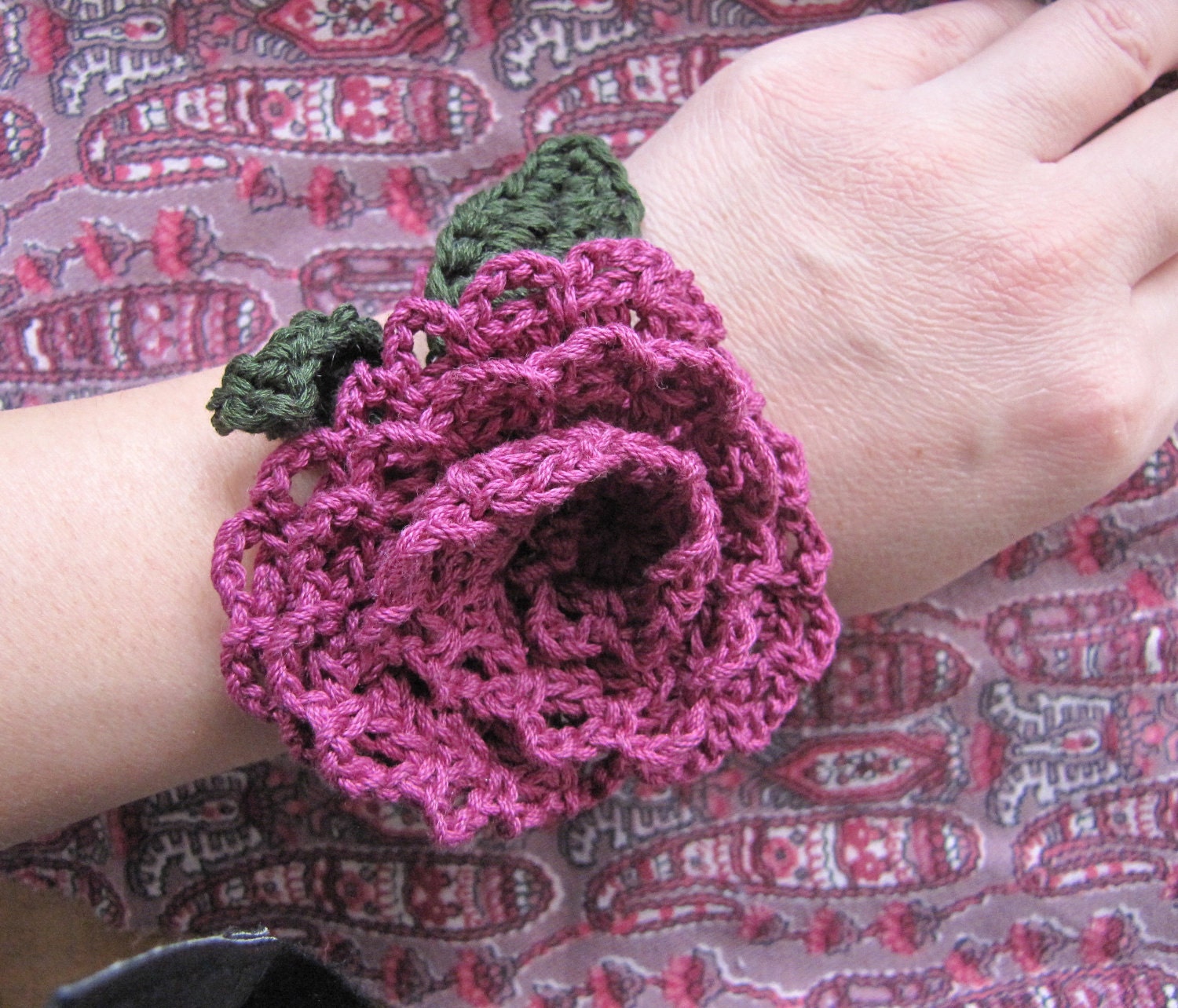 Lace Crochet Rose Bracelet in fandango - Valentine's gift