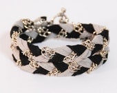 FUSION (SILVER) Black&Grey nautical braided bracelet, friendship bracelet, leather bracelet, wrap around bracelet