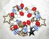 July 4 Four Star Boat Sail Nautical Red White Blue Vintage Costume Jewelry Chris Craft Bracelet