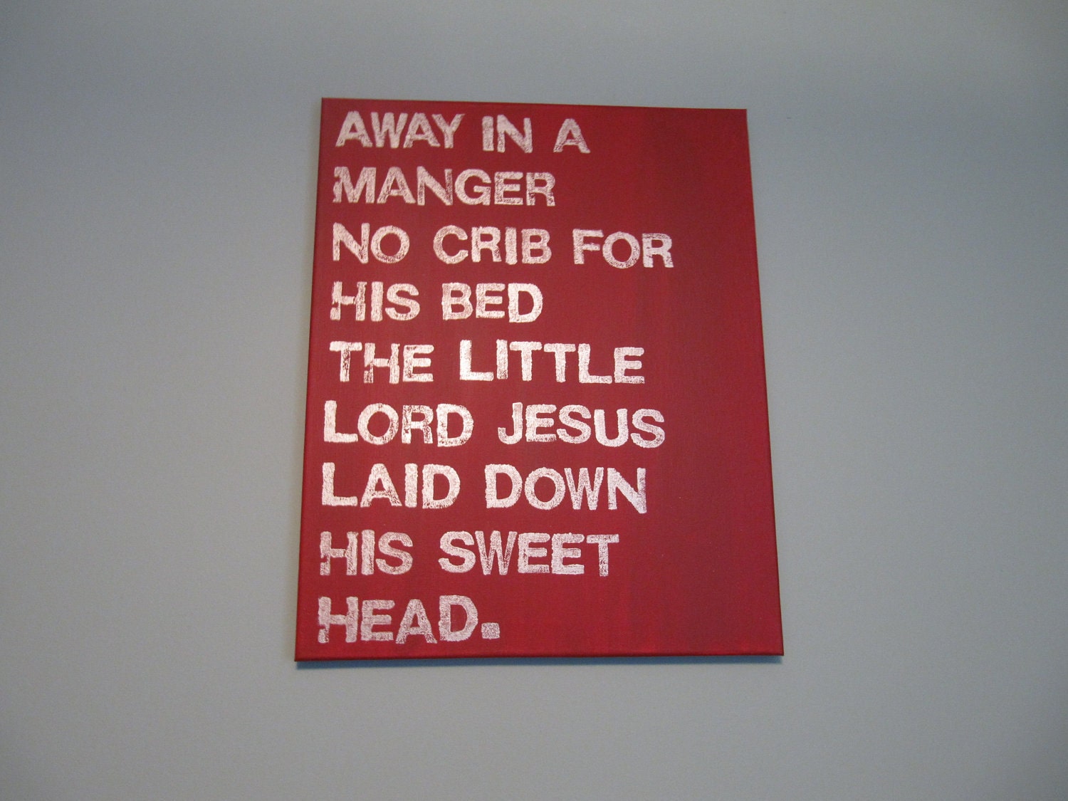 16X20 Canvas Sign, Holiday Sign, Christmas Decoration, Gift, Ready to Ship, Last Minute, Away In A Manger, Red and Silver