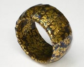 Handmade Chocolate and Gold Colored Wide Bangle Bracelet