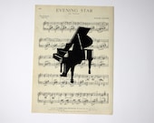 Evening Star Piano Art Print on Vintage Music