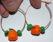 Lampwork Pumpkin Hoop Earrings -- Hypo-allergenic
