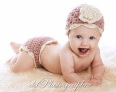 Diaper Cover and Beanie in Dusty Rose and Cream / you choose size / DaddyMackHats