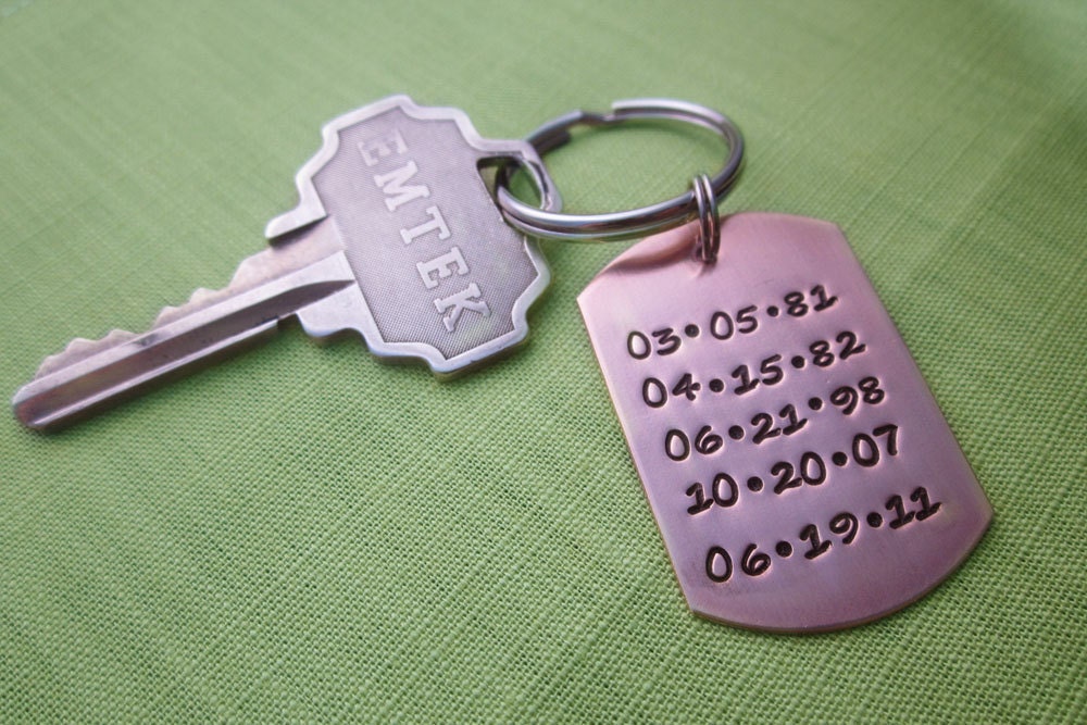 Save the Dates Keychain in Copper - Personalized Men's Keychain - Hand Stamped Accessories