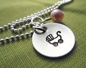 New Baby Announcement Necklace - Baby Carriage Design Stamp - Sterling Silver - New Mommy - Pregnancy Jewelry