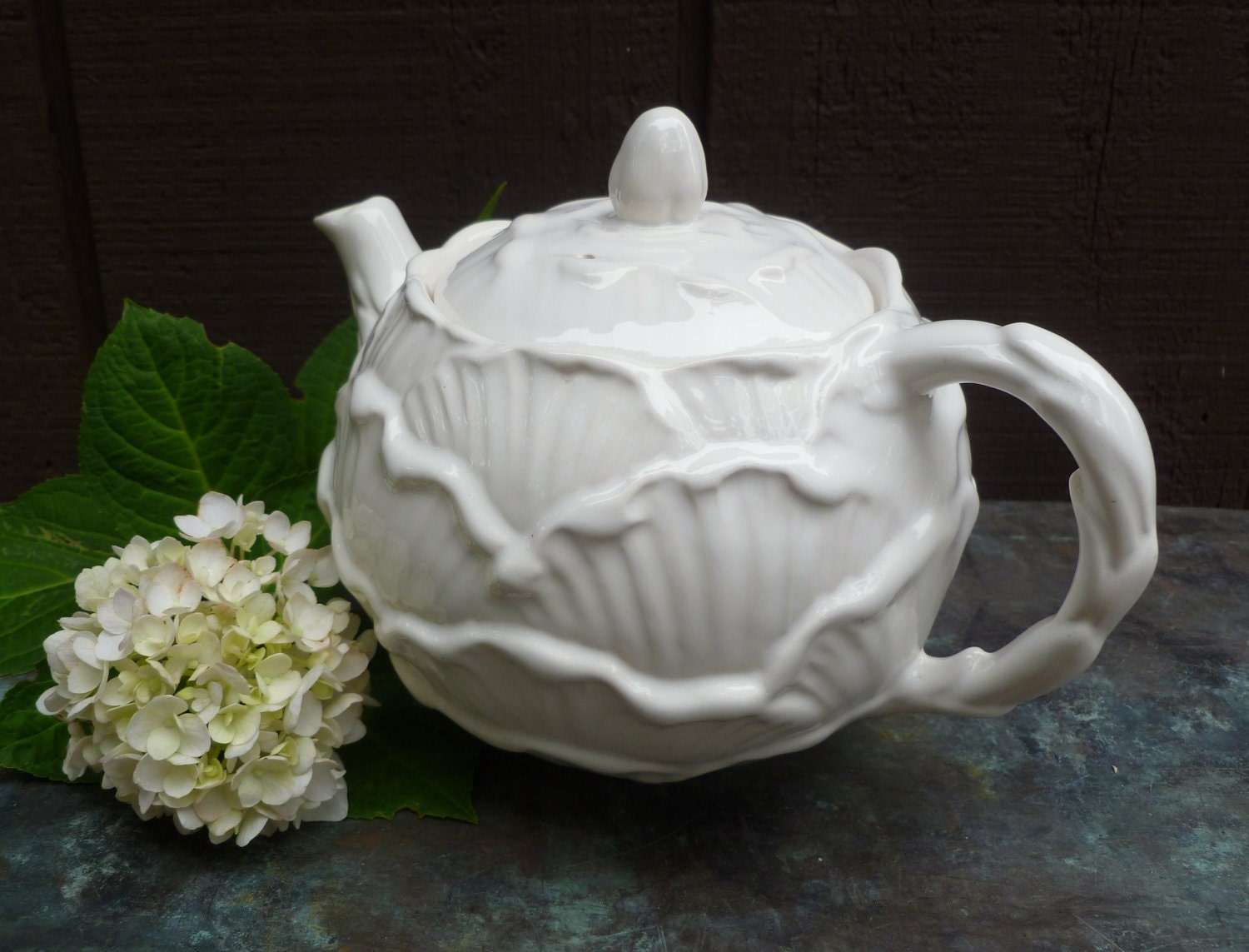 Vintage Sylvac Teapot. English Rose in White. Made in England. Spring Summer Decor.