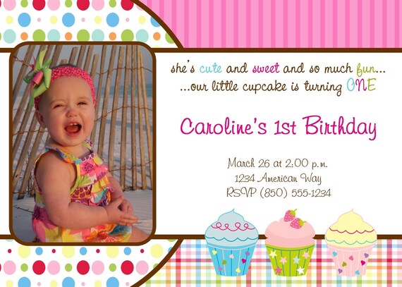Cupcake 5x7 Photo Birthday Party Invitation - Girl DIY Printable Il_570xn
