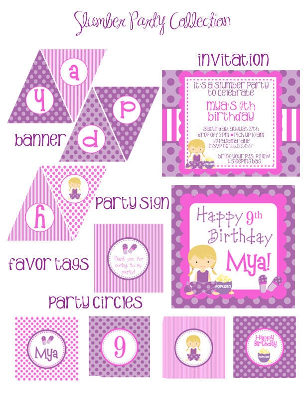 Slumber Party Sleepover Mini Birthday Party Package - Girl DIY Printable Il_570xn