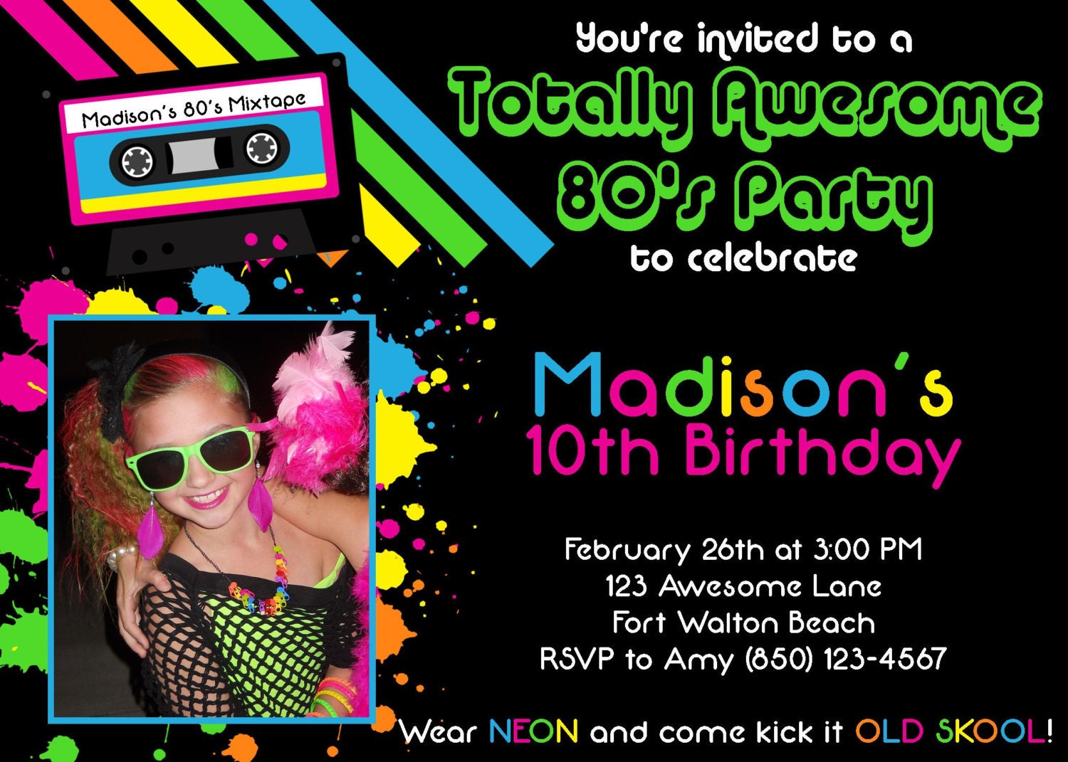Awesome 80's 5x7 Party Invitation - Girl Birthday PRINTABLE Il_570xn