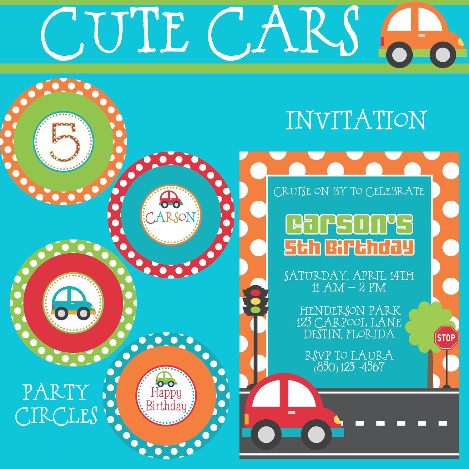 Cute Cars Mini Birthday Party Package - Boy DIY Printable Il_570xn