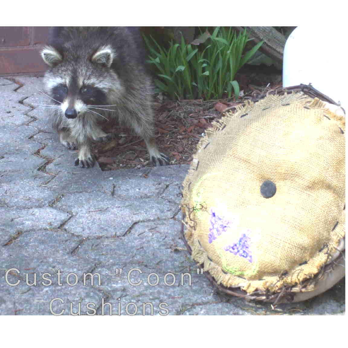 Custom "Coon" Cushions - Circular, 'prim'-stitched, with grapevine wrapped sides, and your choice of paint, doubled.