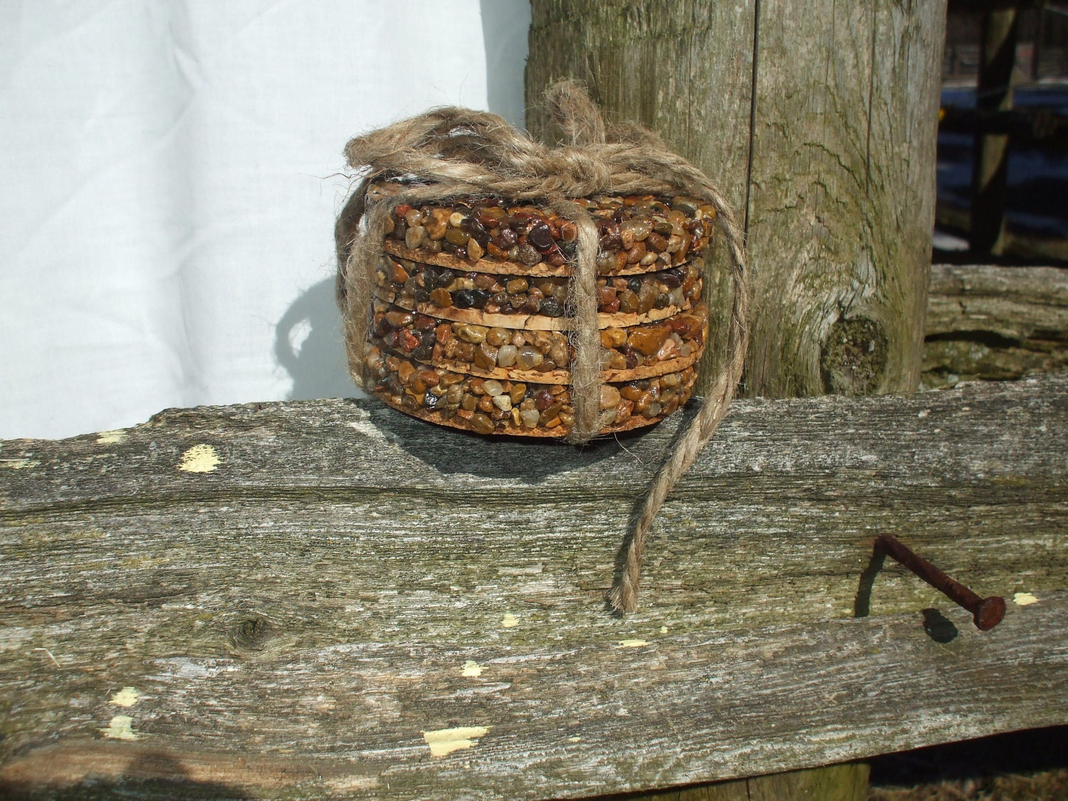 Pebble and Cork Coasters, set of 4