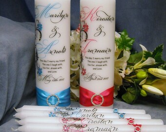 Unity Candle With Tapers Personalized Floral Design - 18 colors available