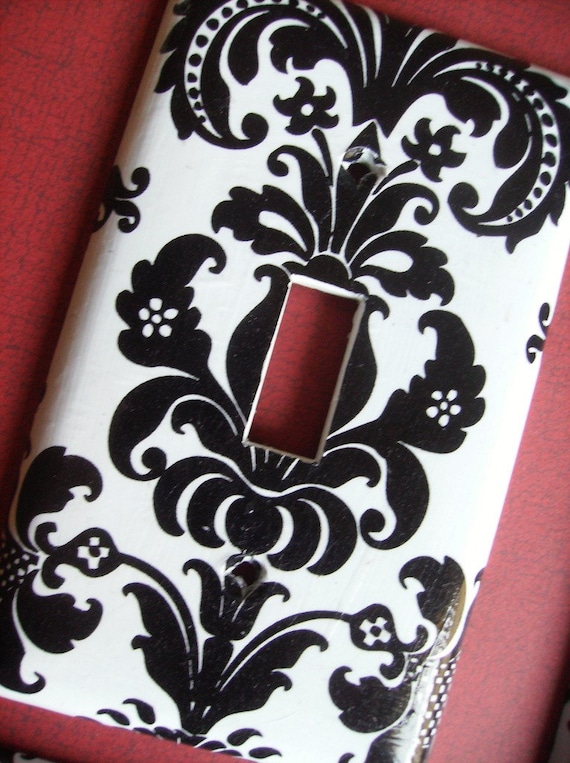 Black and White Damask Single Light Switch Plate Cover