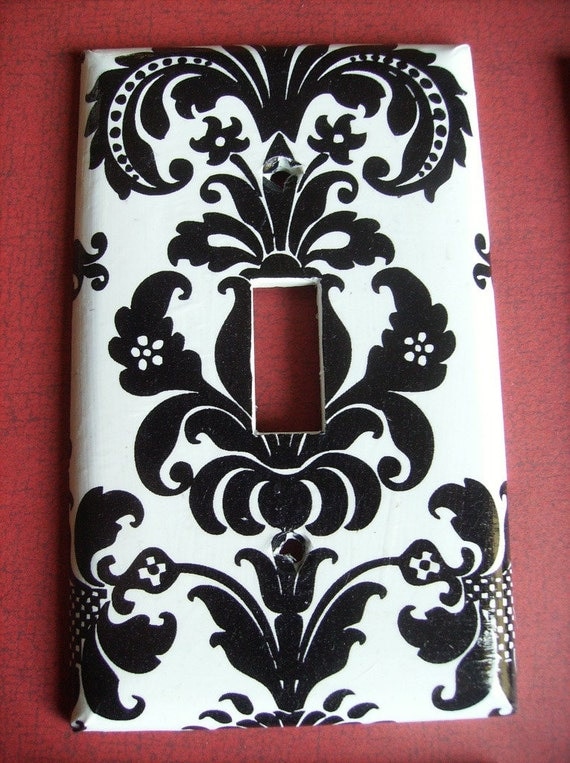 Black and White Damask Single Light Switch Plate Cover