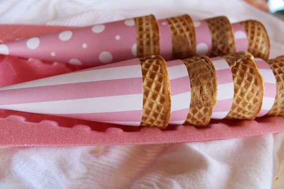 Pink Ice Cream Cone Wrappers (Set of 24) RESERVED -rush delivery