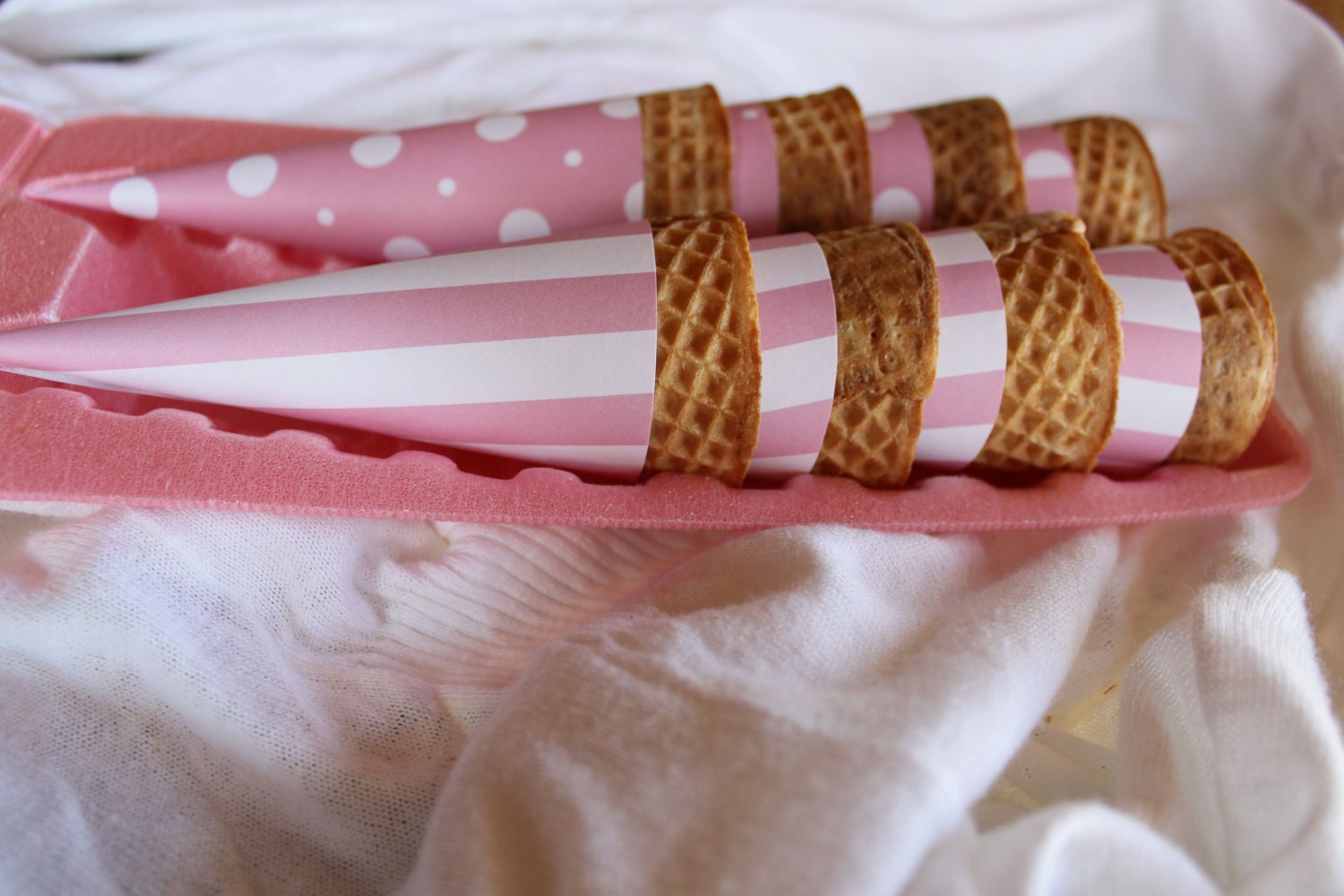 Pink Ice Cream Cone Wrappers (Set of 24) RESERVED -rush delivery