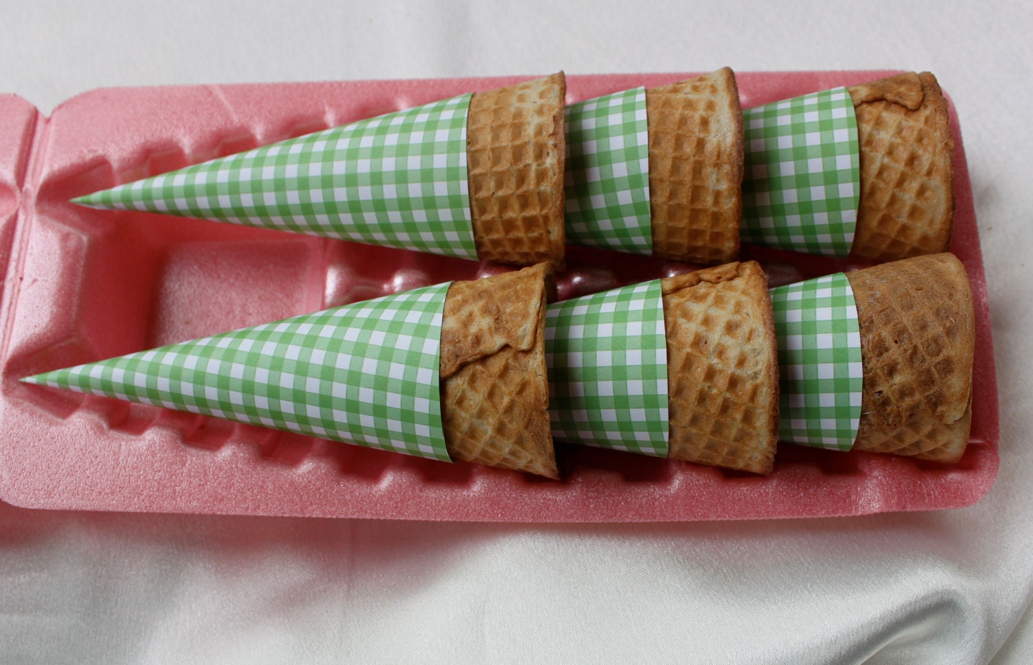 RESERVED- Green Gingham Ice Cream Cone Sleeves (Set of 65)