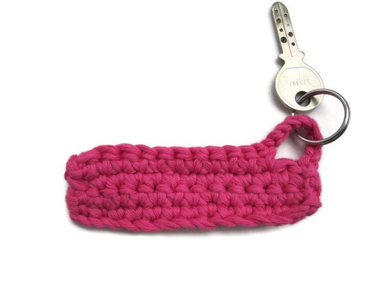 Crocheted Pink Keychain in Pure Cotton or Choose your Colors, Eco-friendly freeshippingfrance team trade on
