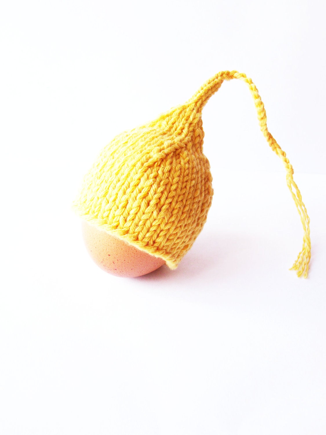 Easter Yellow Egg Warmer Pixie's Hat, Handknitted in Pure Cotton, Ecofriendly, By DoucesLaines - DoucesLaines