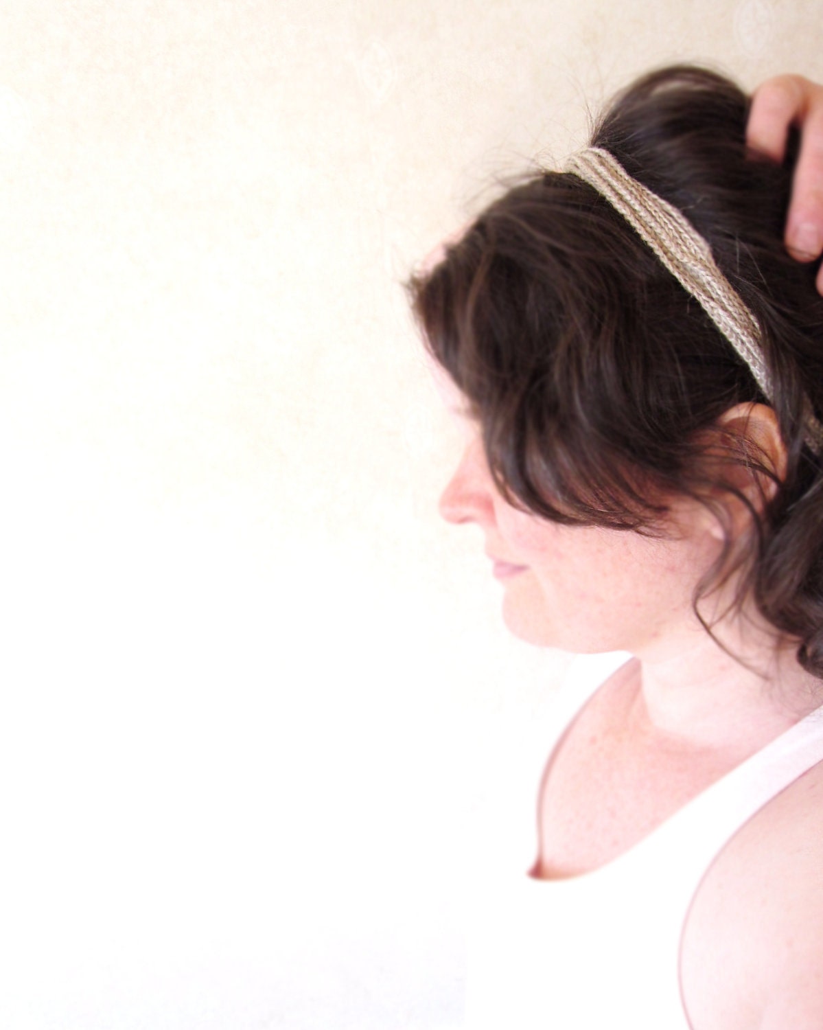 Versatile Headband Natural Nude Beige Linen Crochet freeshippingfrance team trade on
