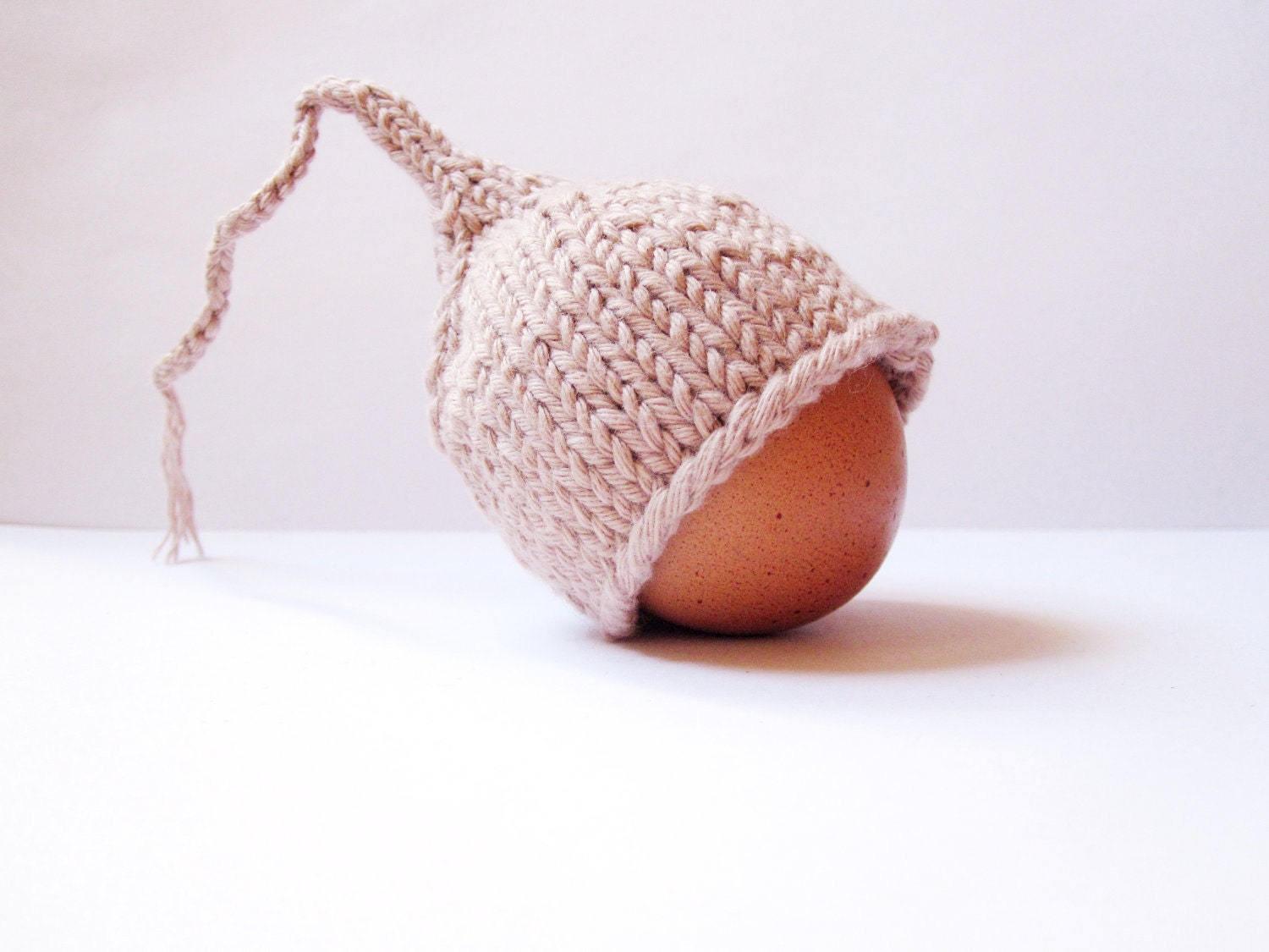 Beige Egg Cozy Pixie Hat Everyday Handknit Pure Cotton Natural Neutral freeshippingfrance team trade on