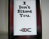 Portal turret quote don't blame cross stitch
