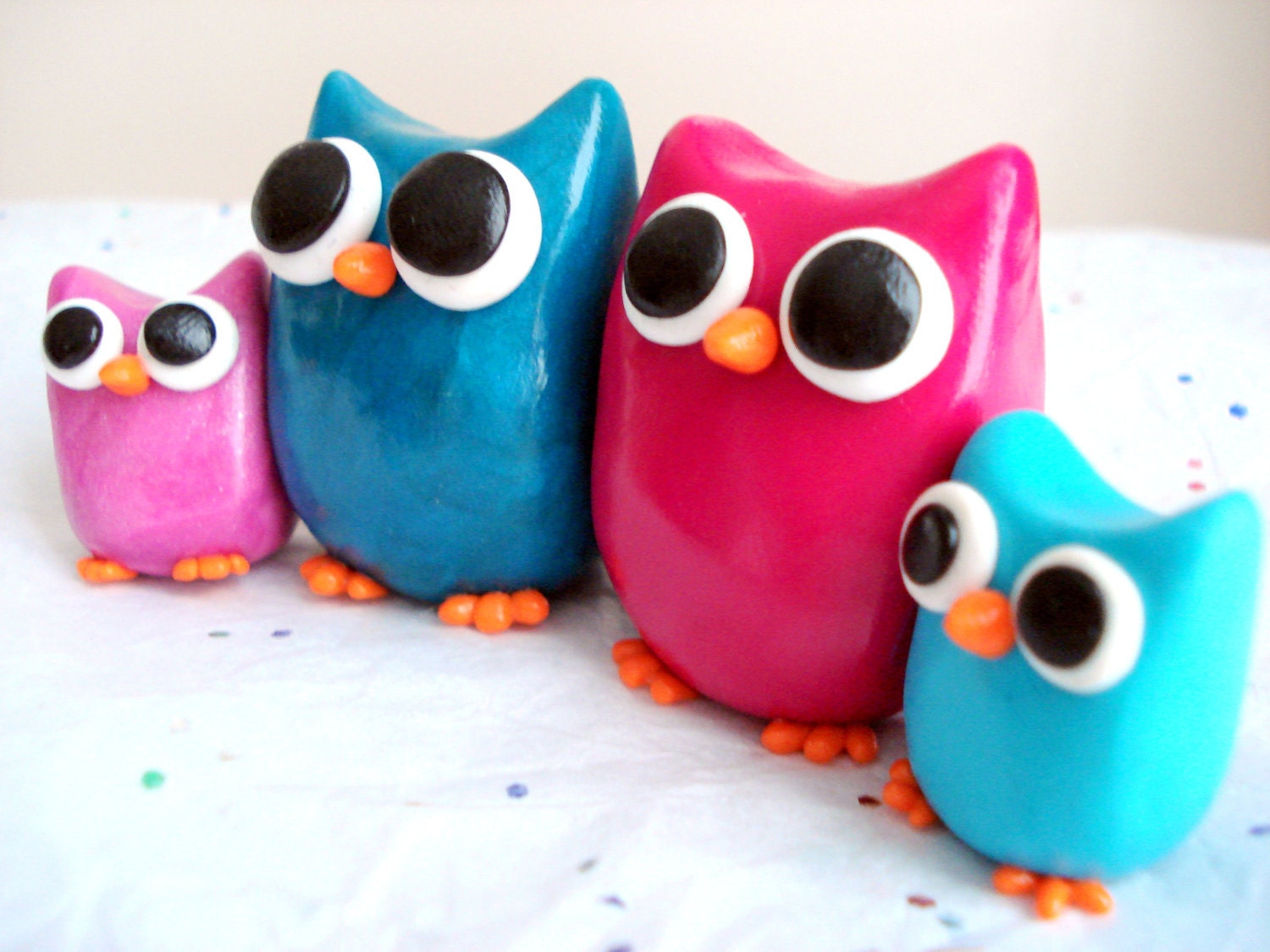 Mother's Day Family Portrait Owls Polymer Clay Owl Family Miniature Figures