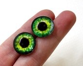 16mm Green Glass Eye Cabochons - Evil Eyes for Doll or Jewelry Making - Set of 2