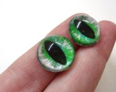 16mm Green Glass Dragon Eye Cabochons - Evil Eyes for Doll or Jewelry Making - Set of 2