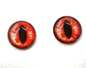 16mm Fiery Orange Glass Dragon Eye Cabochons - Evil Eyes for Doll or Jewelry Making - Set of 2