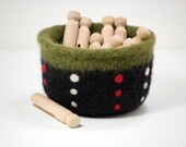 Felted Bowl - Green and Black with Dots