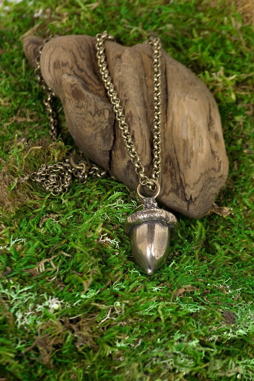 Woodland Acorn Necklace in Cast Bronze