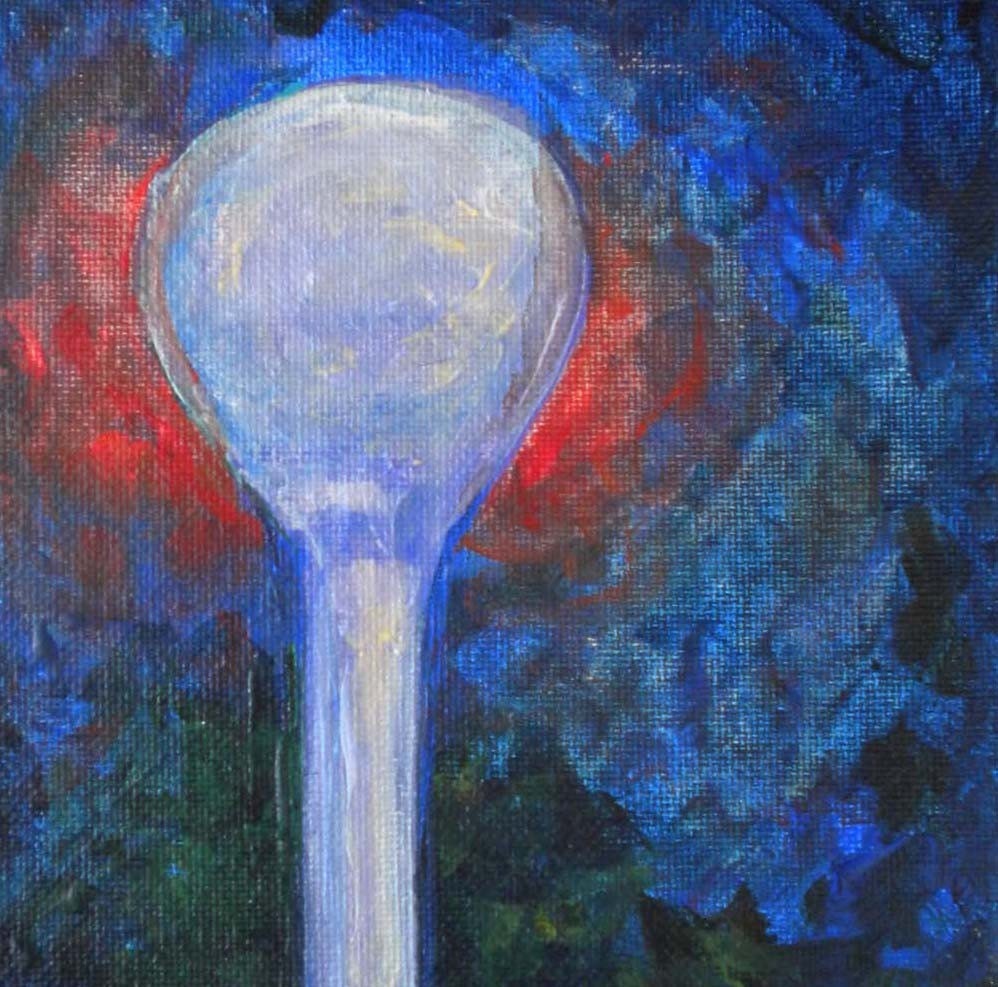 Watertower and Neon original compact miniature fine art acrylic painting 5x7