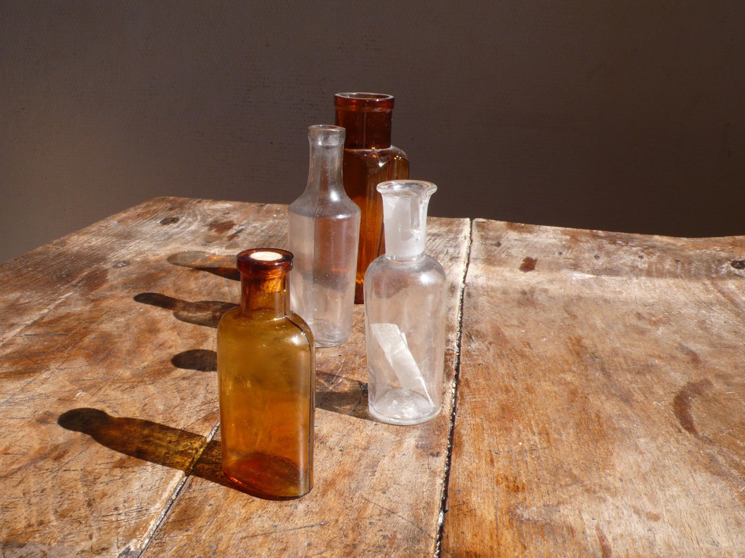 French Vintage glass bottles, chemist, pharmacy, antique,  brown, science, glass, french, jar, water, white, French vintage housewares