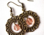 Antiqued Brass Wreath Hoops . Pink Crystals . Earrings