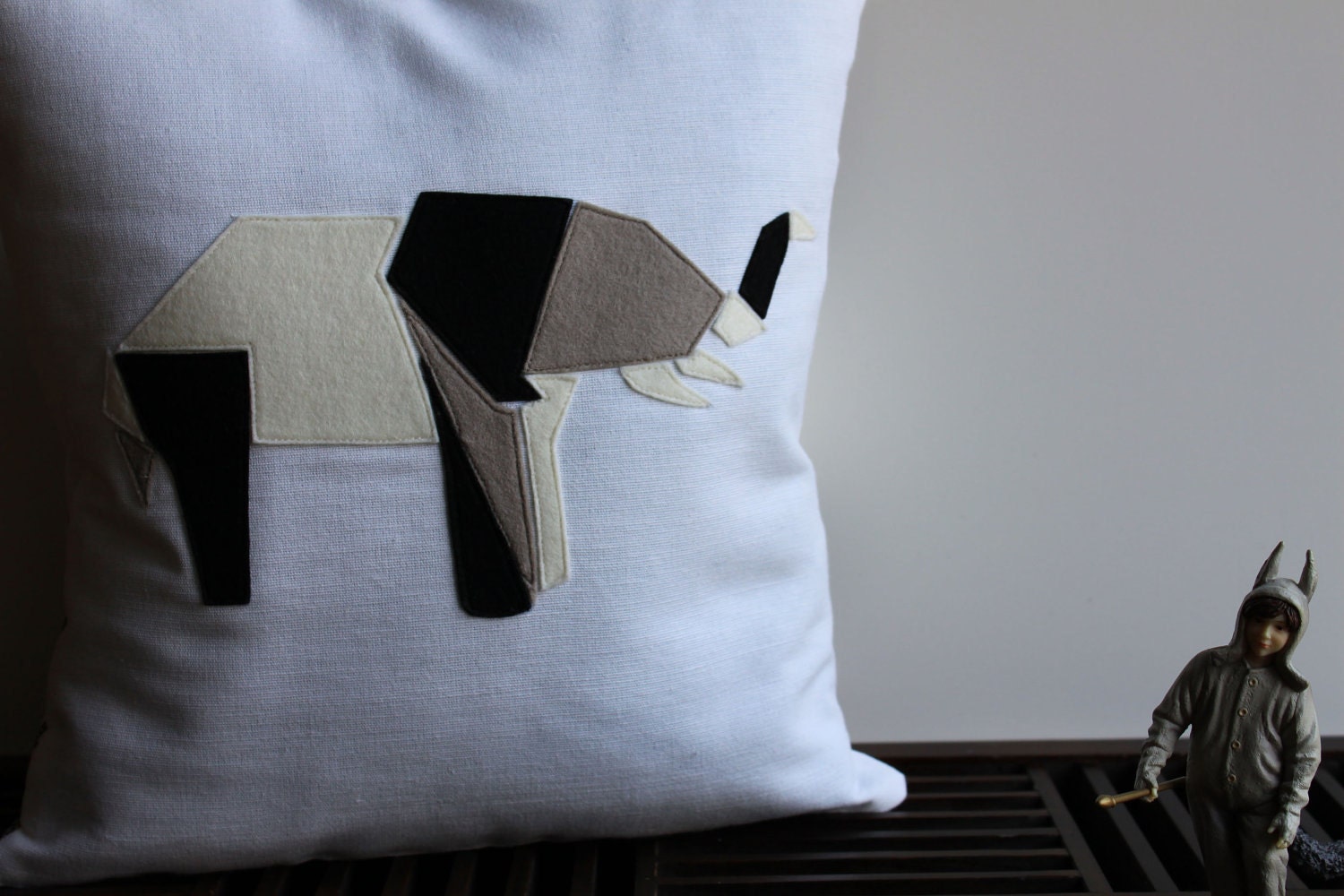New El Elefante Pillow 14 x 14 - Felt Appliqued