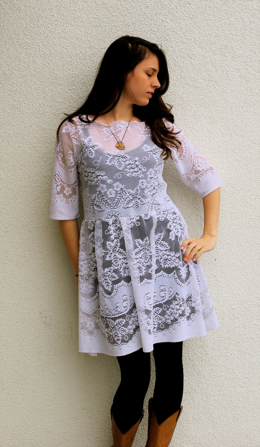 Medium / Upcycled White Lace Dress