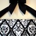 Original French Jewelry Hanger - Flocked Black and White Damask Satin with Black Bow - Ready to Ship