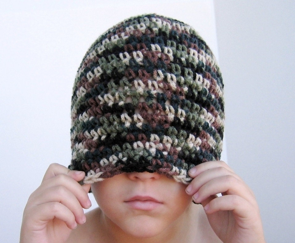 Crochet Boy Toddler Beanie Hat Camo - Fits 12 months to 5 yrs.