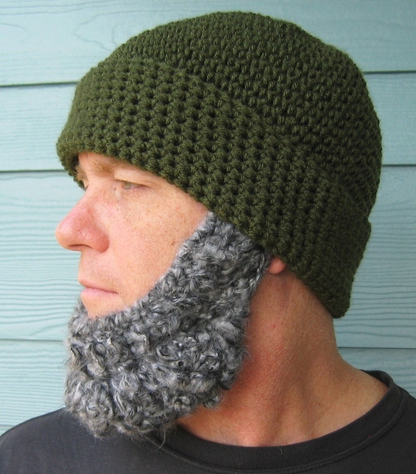 Beard Hat Beanie- Olive Salt n Pepper Chin Beard