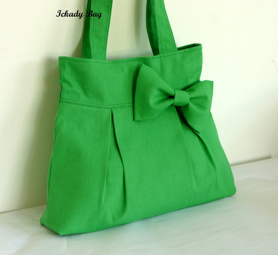 SALE 10% Green Canvas Bag / Tote / Handbag / Shoulder Bag / Bow Purse / Weddings gift