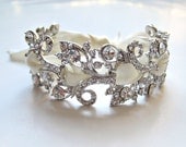 Bridal wedding elegant Swarovski crystal jewel wedding bracelet with laced ribbon.  NOSTALGIC VINTAGE