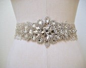Bridal wedding beaded crystal sash/belt with elaborate jewel center piece. JEWEL PRINCESS