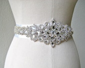 Bridal wedding beaded crystal sash with exquisite jewel.  LUXE PRINCESS