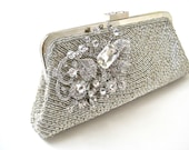 Bridal wedding clutch/purse, fully beaded with dramatic vintage swarovski jewel. NOCTURNE