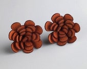Burnt Orange Fabric Flower Earrings in Sterling Silver, sz Medium